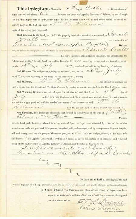 Deed to Solomon Ranch near Shumway, Page 1